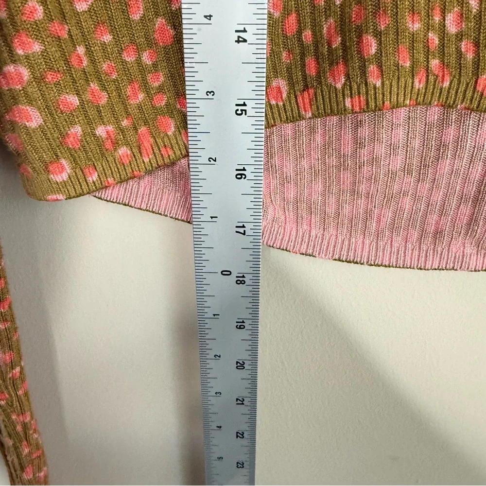 Free People Olive Green Pink Dot Cropped Long Sleeve Top Size Small